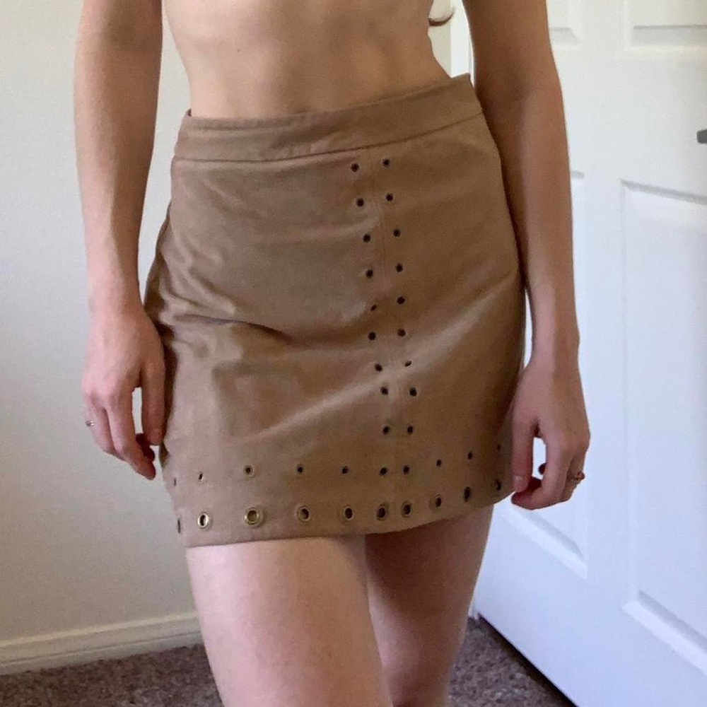 Tan Mini Skirt with Eyelet Detailing